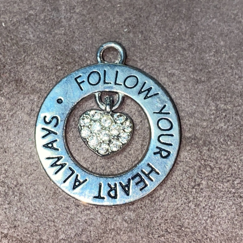 Inspirational Heart Pendant Charm - Silver Tone, Clear Crystal Heart